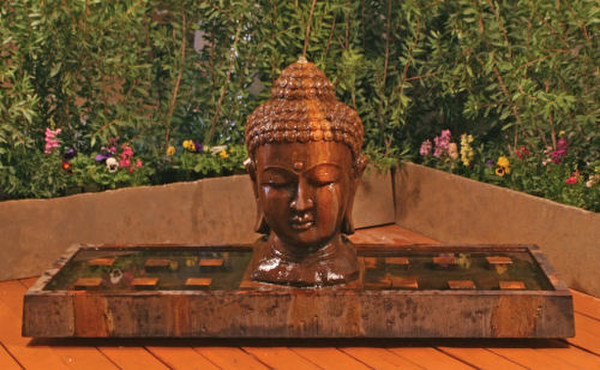 Buddha Head Large Garden Fountain Rectangular Pool Massive Asian Art
